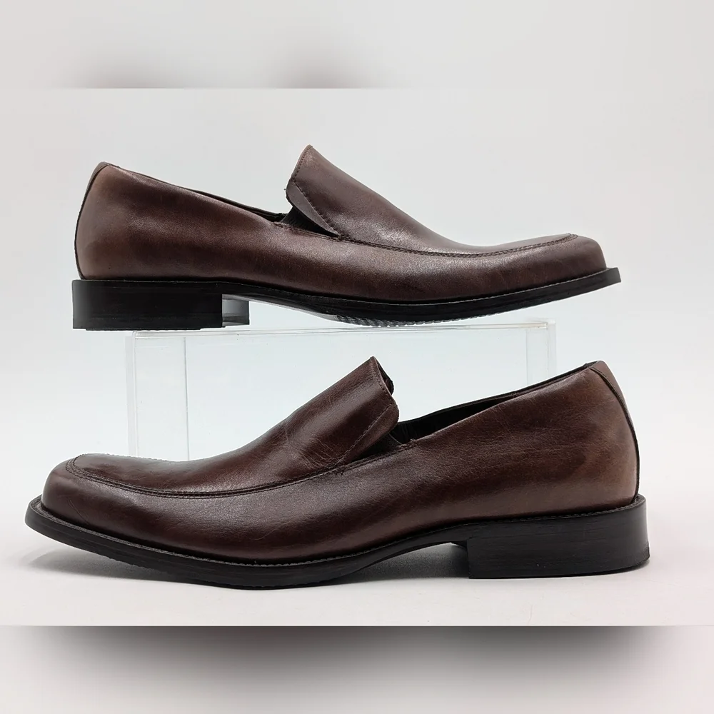 Johnston & Murphy Size 10.5M Classic Brown Genuine Leather Loafers Elastic Gore